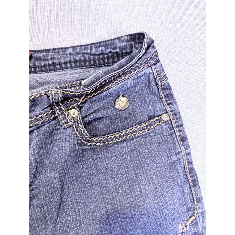 Apple Bottoms Jeans Women 10 Bootcut Dark Wash Y2K Embroidered Logo Low Rise - Picture 6 of 11